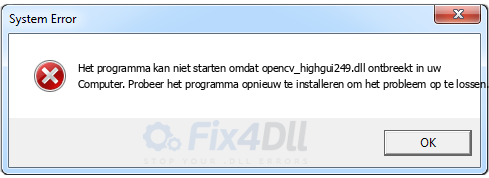 opencv_highgui249.dll ontbreekt